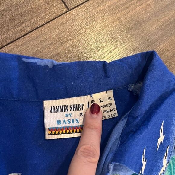 Basix Blue/Purple Hawaiian Shirt Men Large Bin O-14‎ - Picture 3 of 4